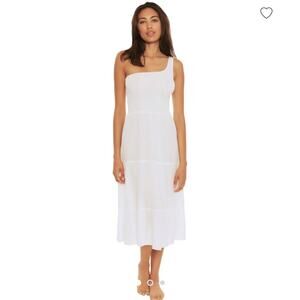 NEW BECCA Swim Ponza Smocked Dress Tiered Gauze White Women’s M Peasant Cover Up
